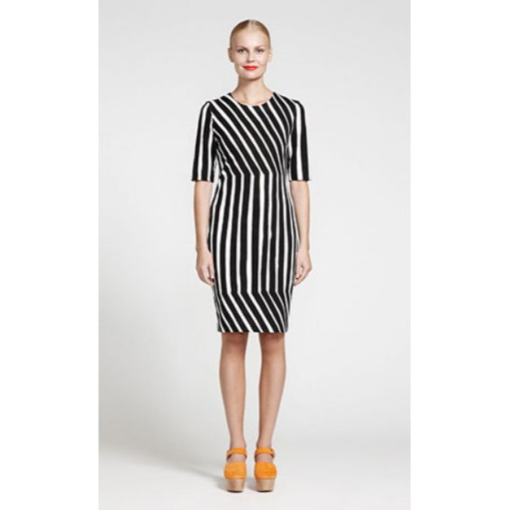Marimekko Black & White Tiimalasi Striped Sheath Midi Dress, Size Xs, Nwt!